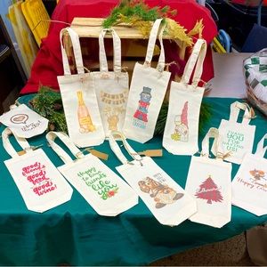 Handmade Canvas Wine Totes w/Wine Charms